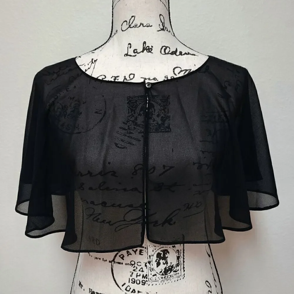 Mesh Evening Gothic Flapper 1920s Simple Black Shawl Wrap Cape NEW - Picture 7 of 16